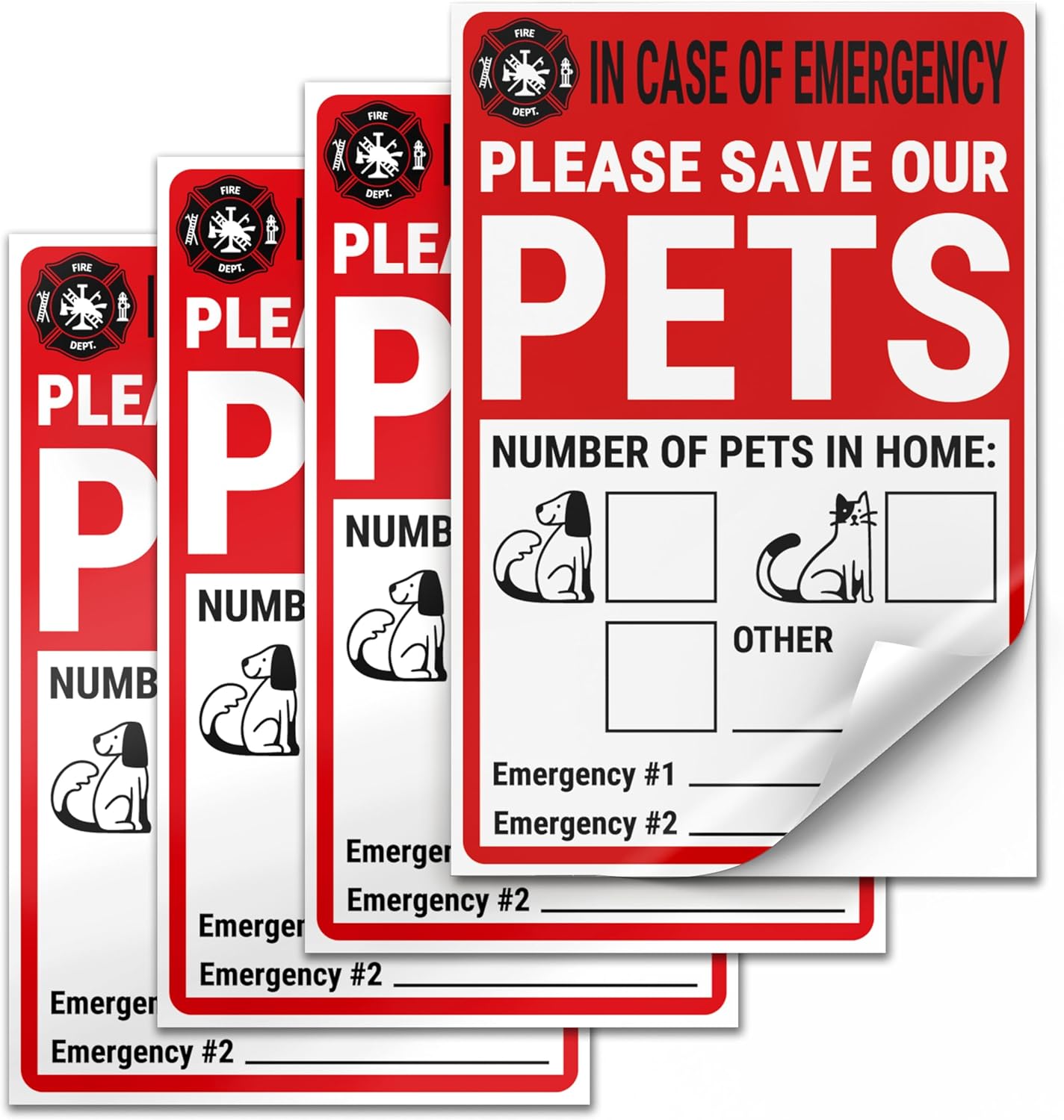 Pet Alert Safety Fire Rescue Adhesive Vinyl Door and Window Stickers 7 X 10 Inches
