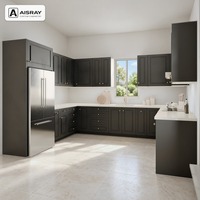 Armoires de cuisine noires en stratifié au design classique, aménagement en U, boîtes d'armoires en panneaux de particules et livraison en kit