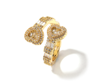 Bagues en forme de cœur dorées pour femmes, plaquées or 18 carats, zircon coloré, double cœur, bijoux, cadeau pour la Saint-Valentin