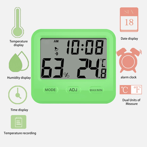 นาฬิกาปลุกเครื่องวัดอุณหภูมิแบบดิจิตอลพร้อมไฟพื้นหลัง LCD เครื่องวัดความชื้นสัมพัทธ์อุณหภูมิในร่มจอแสดงผลขนาดกะทัดรัดสำหรับโต๊ะและห้อง - Product Image 3