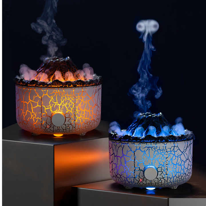 Lava Volcano Eruption Aroma Difüzörü 560ml Mavi Kırmızı Sis