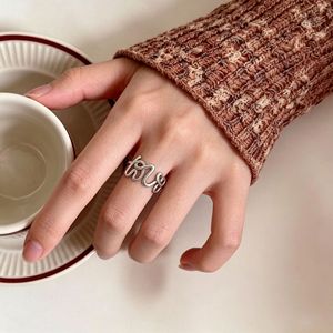 Retro Love <b>Ring</b> S925 <b>Sterling</b> <b>Silver</b> <b>Adjustable</b> Letter Design Everyday Wear Unisex Fine Jewelry - Product Image 4