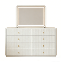 Ensemble de meubles de chambre à coucher de luxe moderne avec lit king size, table de chevet, commode à tiroirs (5+), tête de lit éclairée - Matériel en bois