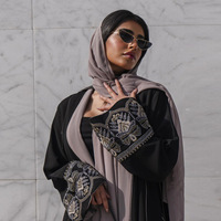 Abaya Modeste Ouverte de l'Aïd et du Ramadan avec Broderie Noire, Style Kimono Musulman de Dubaï Été 2025, Robes Caftan Vêtements Islamiques pour Femmes