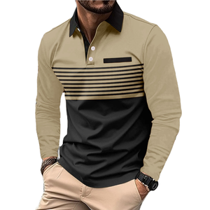 Camisa Casual Slim de Hombre para Otoño, Tejido de Punto Ecológico, Manga Larga, Poliéster 200g, Botones en el Pecho, Estampado con Combinación de Colores - Product Image 1