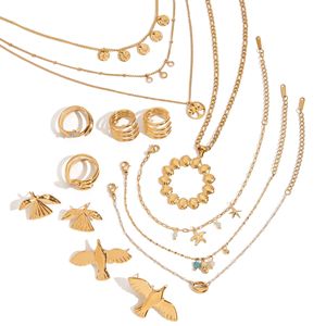 Ensemble de bijoux fantaisie pour femmes en acier inoxydable, design animalier, pour soirée, couleur or, collier, boucles d'oreilles et bagues - Product Image 1