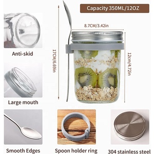 Recipientes de 10oz y 300ml para la noche, recipientes portátiles con tapa y cuchara, con tapa de boca ancha de acero inoxidable - Product Image 5