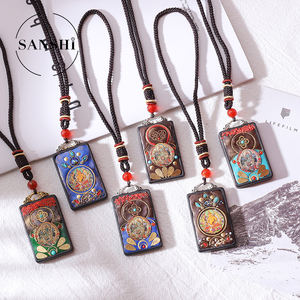 Barang Baru <span class=keywords><strong>Tibet</strong></span> Nepal Thangka Perhiasan Batu Liontin Kayu Buddha Jambhala Kuning - Product Image 1