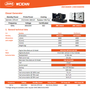 JWC344D5S Weichai 250kW Auto-Start Open-Frame Super Leiser Dieselgenerator 3-Phasen 400V ATS WP10D320E200 - Product Image 6