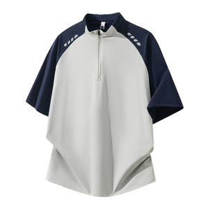 Veste de survêtement à col montant mi-zippé à manches longues avec design bicolore - Product Image 5