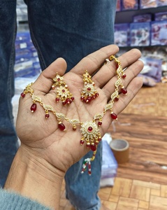 AD Wedding Anniversary Jewelry <b>Set</b> with <b>Pearl</b>-Studded Choker and Kundan Enamel Earrings handmade bulk product - Product Image 1