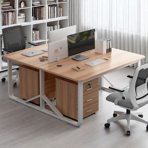 Bureau double avec armoire de classement, bureau d'ordinateur moderne pour bureau à domicile, dessus en bois, cadre en métal, rangement avec tiroirs AL56 - Product Image 4