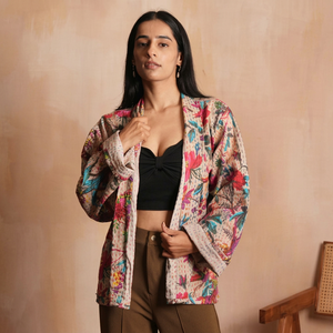 Handmade Winter <b>Reversible</b> Quilted Cotton Jacket & <b>Coat</b> for Bridesmaid Gift Outerwear with Floral Pattern - Product Image 1