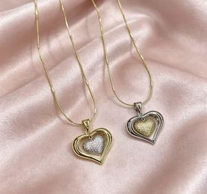 Collar con Colgante de Corazón Abierto Chapado en Oro de 18K, 2 Estilos, Amuleto de Corazón, Joyería de Moda para Mujer, Venta al por Mayor - Product Image 3