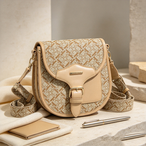 Sac à bandoulière vintage en tissu imprimé pour femme avec rabat à boucle en cuir et large sangle détachable – Sac à main bandoulière pour femme - Product Image 5