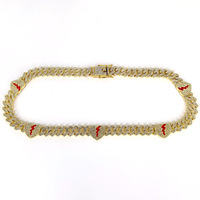 Collier chaîne cubaine Hip Hop Iced Out Cœur Brisé en alliage avec strass, 18 pouces, cadeau unisexe pour rappeur