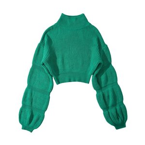 Primavera Nuevo en stock Tamaño libre Cuello alto Color sólido Suéter de manga larga Tops para mujeres - Product Image 2
