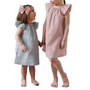 Льняные летние платья с рюшами на лямках для маленьких девочек, одежда на заказ