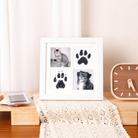 Almohadilla de Tinta DIY Hecha a Mano para Huellas de Perros y Gatos, Sin Lavado, Cuadrada de Dos/Cuatro Rejillas, Material MDF de 8 Pulgadas para Montaje en Pared