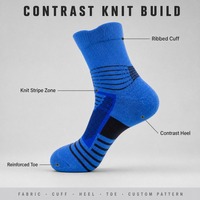 Chaussettes de basketball rayées bleu roi à motif personnalisé, chaussettes de sport tricotées à rayures contrastées, pour le jeu de nuit sur terrain urbain, en gros