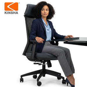 Chaise de bureau pivotante KINSHA 2024 à succès, ergonomique, en cuir et maille d'acier, avec accoudoirs réglables en hauteur - Product Image 1