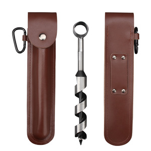 Hand Auger <b>Drill</b> <b>Bit</b> Stainless Steel Large Durable Woodworking Outdoor Tool Brown Leather <b>Case</b> Included - Product Image 5