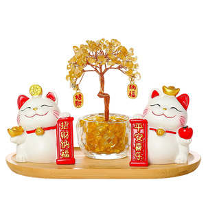 ชุดตุ๊กตาแมวกวักคริสตัลต้นไม้เงิน ของตกแต่งบ้านเรซิ่น สำหรับวางหน้าประตู ของขวัญ - Product Image 5