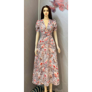 Vestido de cuadros de mujer contemporáneo floral elegante suministro ODM Vietnam mejor precio para cualquier evento formal cintura natural lavable - Product Image 5
