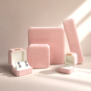 Zebopak Pink Velvet Octagon Jewelry <b>Box</b> Set with Ring <b>Earring</b> Gold Metal Label Storage Case <b>Gift</b> Packaging Wholesale - Product Image 1
