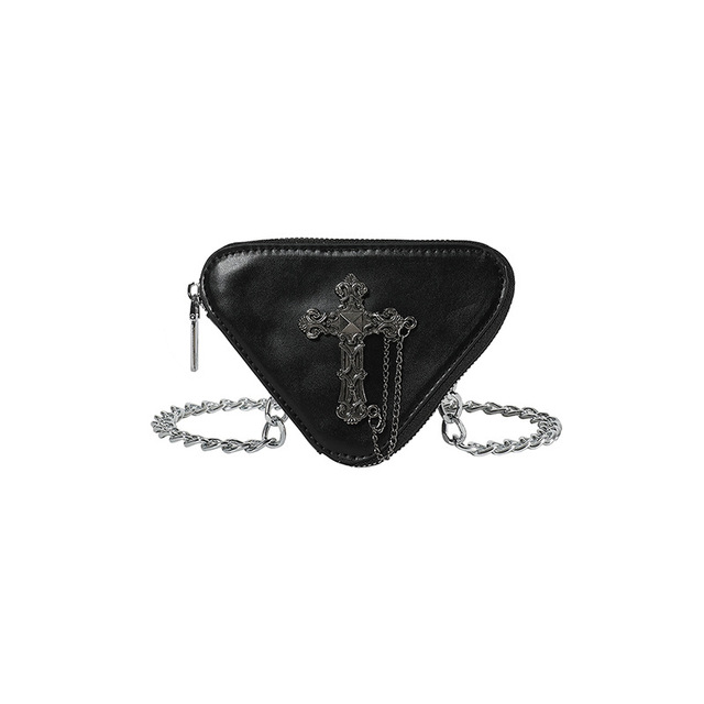 2024 New Gothic Designer Unique Fashion Cross Pattern&skull Design Small Tote Handbag Chic Original Triangle Chain Shoulder Bag