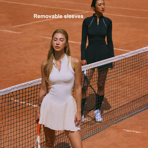 Falda de <span class=keywords><strong>tenis</strong></span> de manga larga desmontable de media cremallera de tela ecológica transpirable blanca personalizada Fitness suave de secado rápido de 4 vías - Product Image 1