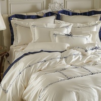STARZ HOME-Parure de lit 100% coton, housse de couette blanche, drap housse, rayure 3cm, 250TC