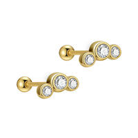 Zierliche 14K Vergoldete 925 Sterling Silber Graduierte Fassung Flache Ohrstecker 925 Silber Dreifach Runde Stein-Ohrstecker