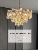 Nouveau lustre en cristal de style hongkongais, luxe léger, corps doré LED, type fil suspendu, pour chambres, salles à manger et salons