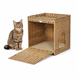 Meuble <span class=keywords><strong>de</strong></span> Luxe Pliable en Faux Rotin pour Bac à Litière, Meuble Moderne Dissimulé pour Chat, Grande Maison Intérieure pour Chats - Product Image 1
