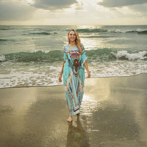Kimono de chifón con estampado floral bohemio, vestido largo de playa, prenda de superposición para traje de baño para mujer - Product Image 3
