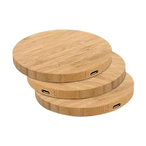 Custom Logo 15w Bamboo Wireless Wooden Charger Stand Wood Wireless Charging Pad Fast Mobile Phone Charger