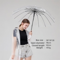 Parapluie transparent coupe-vent personnalisé en usine avec logo imprimé, grande poignée longue, parapluie droit transparent avec ouverture automatique