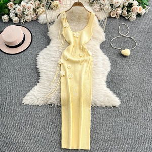 Elegantes Dreidimensionales Blumenkleid für Damen, Langes Strickkleid mit Elastischer Taille und Hüfte - Product Image 6