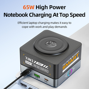 Chargeur rapide GaN 80W, station de charge sans fil 3-en-1, 6 ports USB PD 65W, station d'accueil intelligente pour ordinateur portable, téléphone, écouteurs, microphone - Product Image 6