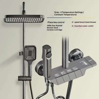 Ensemble de douche mural gris chromé avec affichage numérique LED, design de luxe, finition biseautée, garantie cinq ans, produits de qualité