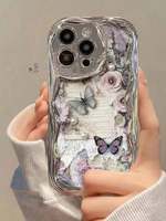 Coque de téléphone rétro motif papillon et journal pour iPhone 16 15 17 18 Pro Max, coque arrière électroplaquée à motif crème