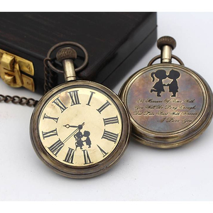 Nuovo Orologio da Tasca in Ottone Stile Retrò con Ragazzo e Ragazza che si Baciano, con Scatola in <span class=keywords><strong>Legno</strong></span> - Product Image 1
