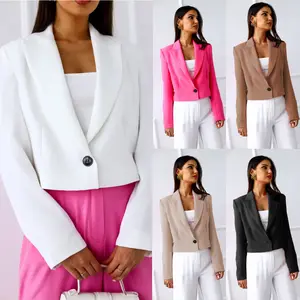 Blazer Wanita Dipotong Padat Sederhana Kancing Tunggal Klasik Semua Cocok Remaja Elegan Pakaian Luar Musim Gugur Desain Chic Bergaya