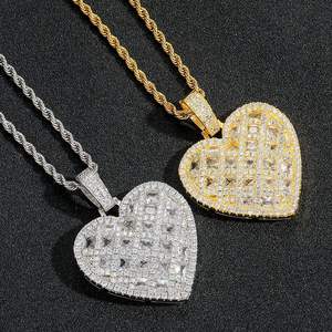 Colgante de Corazón en Plata 925 con Baño de Rodio, Microincrustaciones de Diamantes, Corte Princesa, Estilo Lujoso para Uso Diario, Unisex, en Oferta - Product Image 5