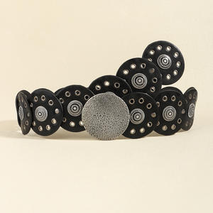 Retro Punk Metal hebilla grande redondo remache PU cuero cinturón ancho disco enlace Boho ovalado disco Concho cinturón de cuero para vaquero vaquera - Product Image 5