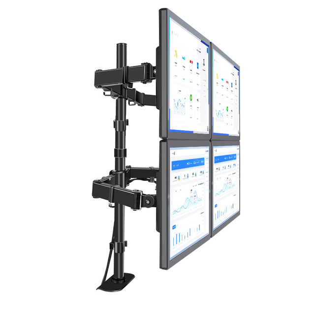 Factory Direct Thickened Heavy Duty 4 Monitor Stand for 14 to 32 Inch Screens Quad Desk Mount with 90 Degree Tilt in Stock