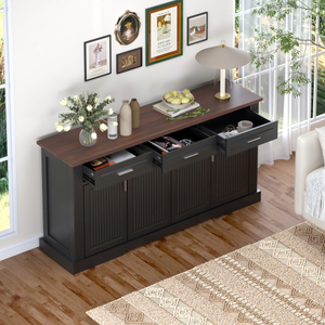 63" Fluted MDF Sideboard <b>Buffet</b> Cabinet Storage Modern Coffee Bar Station Console <b>Table</b> for Living Room Hotel Adjustable Height - Product Image 3