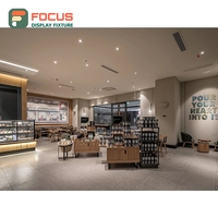 Vitrine à café illuminée en bois avec façade en verre, étagère de présentation pour magasin, meuble de comptoir pour café