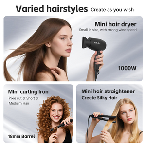 Ensemble de coiffure miniature 3 en 1, sèche-cheveux, lisseur, boucleur, design portable et léger pour les voyages, la maison, l'hôtel, l'utilisation en salon - Product Image 3
